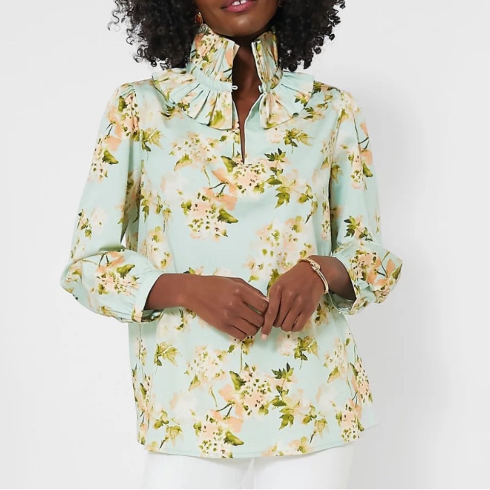 Tuckernuck aqua watercolor floral Bouvier blouse, size small